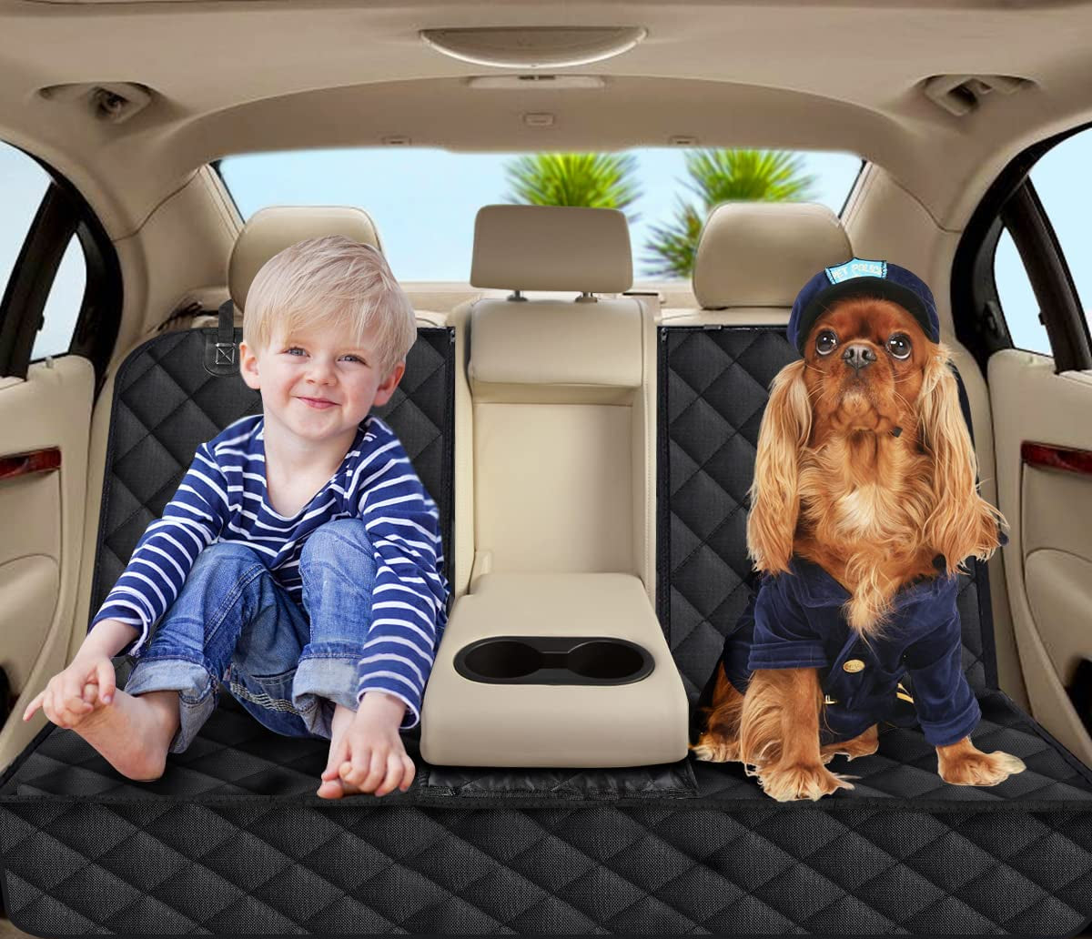 Dog Car Seat Cover, Back Seat Cover for Dogs Pet Car Seat Protector Waterproof Bench Car Seat Cover, Non-Slip Reat Seat Cover Fits Middle Armrest for Most Cars Trucks Suvs - Black